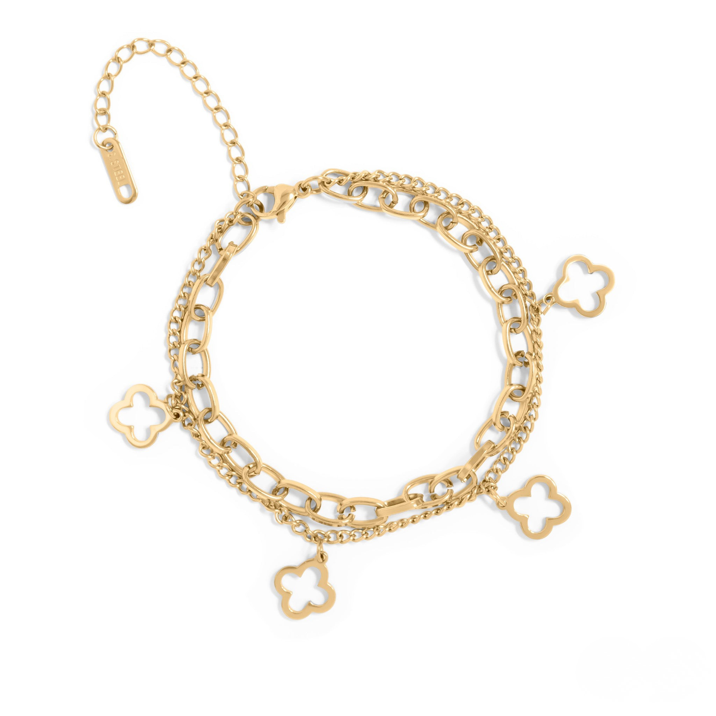 CloverCharm™ Layered Clover Bracelet – Adjustable Gold & Silver Chain Bracelet | Elegant Everyday Jewelry Gift for Her