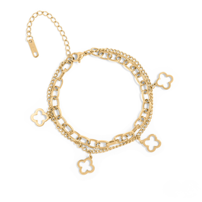 CloverCharm™ Layered Clover Bracelet – Adjustable Gold & Silver Chain Bracelet | Elegant Everyday Jewelry Gift for Her