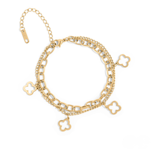 CloverCharm™ Layered Clover Bracelet – Adjustable Gold & Silver Chain Bracelet | Elegant Everyday Jewelry Gift for Her