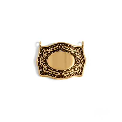 HeritageFrame™ – Ornate Vintage Nameplate Charm in Gold & Silver