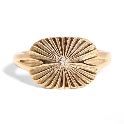 SolLuxe™ — Radiant Oval Sunburst Ring with Central Sparkle in Gold & Silver