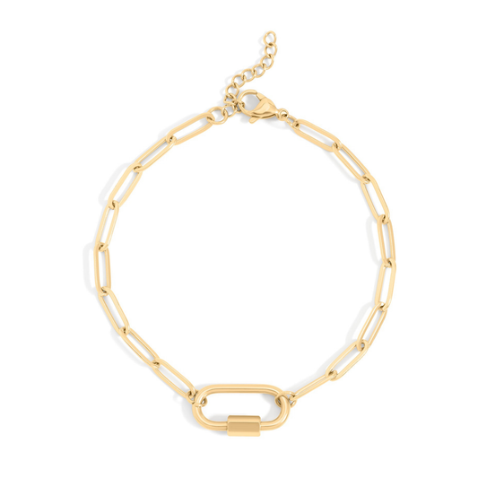 LinkAura™ Paperclip Chain Bracelet with Lock Charm – Adjustable Gold & Silver Bracelet | Minimalist Everyday Jewelry Gift for Her