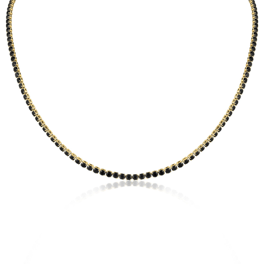 NoirGleam™ Gold Black Crystal Tennis Necklace | Luxury Gold Necklace for Women & Men