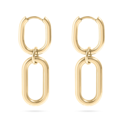 Linkora™ Bold Double-Link Drop Earrings – 18K Gold, Silver & Dual-Tone Statement Hoops