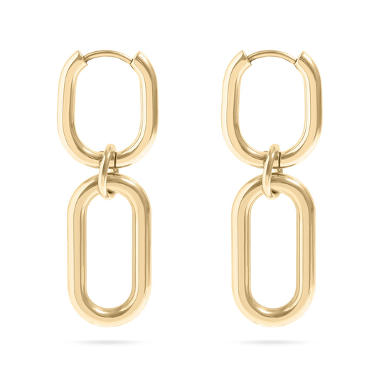 Linkora™ Bold Double-Link Drop Earrings – 18K Gold, Silver & Dual-Tone Statement Hoops