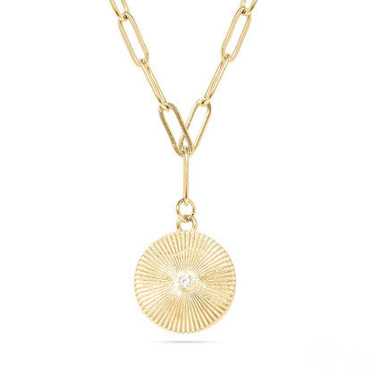 Solara™ Radiant Sun Pendant Necklace | Crystal Sunburst Charm on Paperclip Chain | Gold & Silver