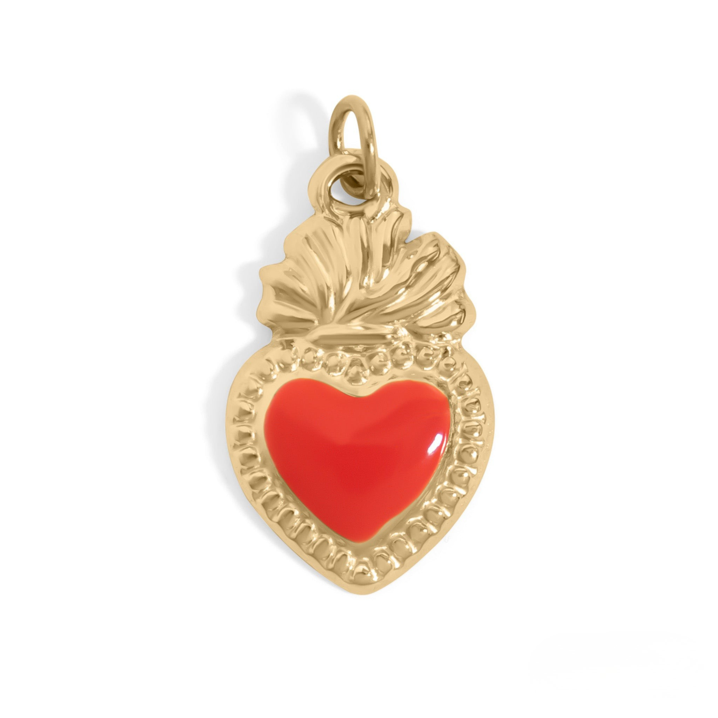 FlameHeart™ – Enamel Sacred Heart Charm Pendant in Gold & Silver