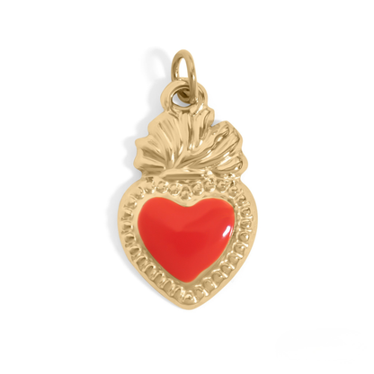 FlameHeart™ – Enamel Sacred Heart Charm Pendant in Gold & Silver