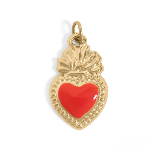 FlameHeart™ – Enamel Sacred Heart Charm Pendant in Gold & Silver