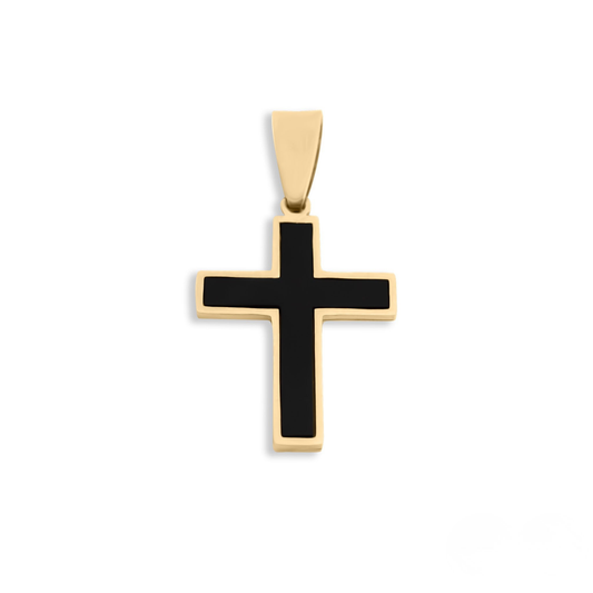 NoirFaith™ – Black Enamel Cross Pendant in Gold & Silver | Modern Minimal Faith Necklace by Nemosn