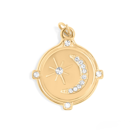 LunaGleam™ – Moon & Star Crystal Pendant in 18K Gold & Silver Finish