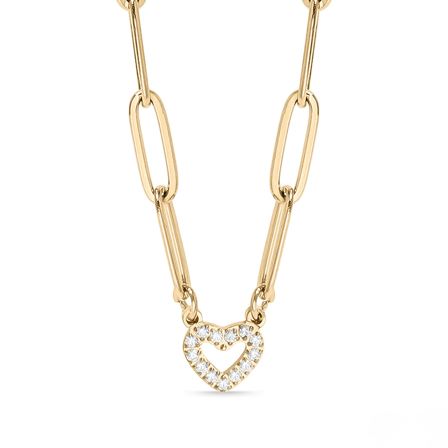 HeartLink™ Crystal Heart Paperclip Chain Necklace | Modern Dainty Love Pendant in Gold & Silver