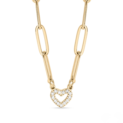 HeartLink™ Crystal Heart Paperclip Chain Necklace | Modern Dainty Love Pendant in Gold & Silver