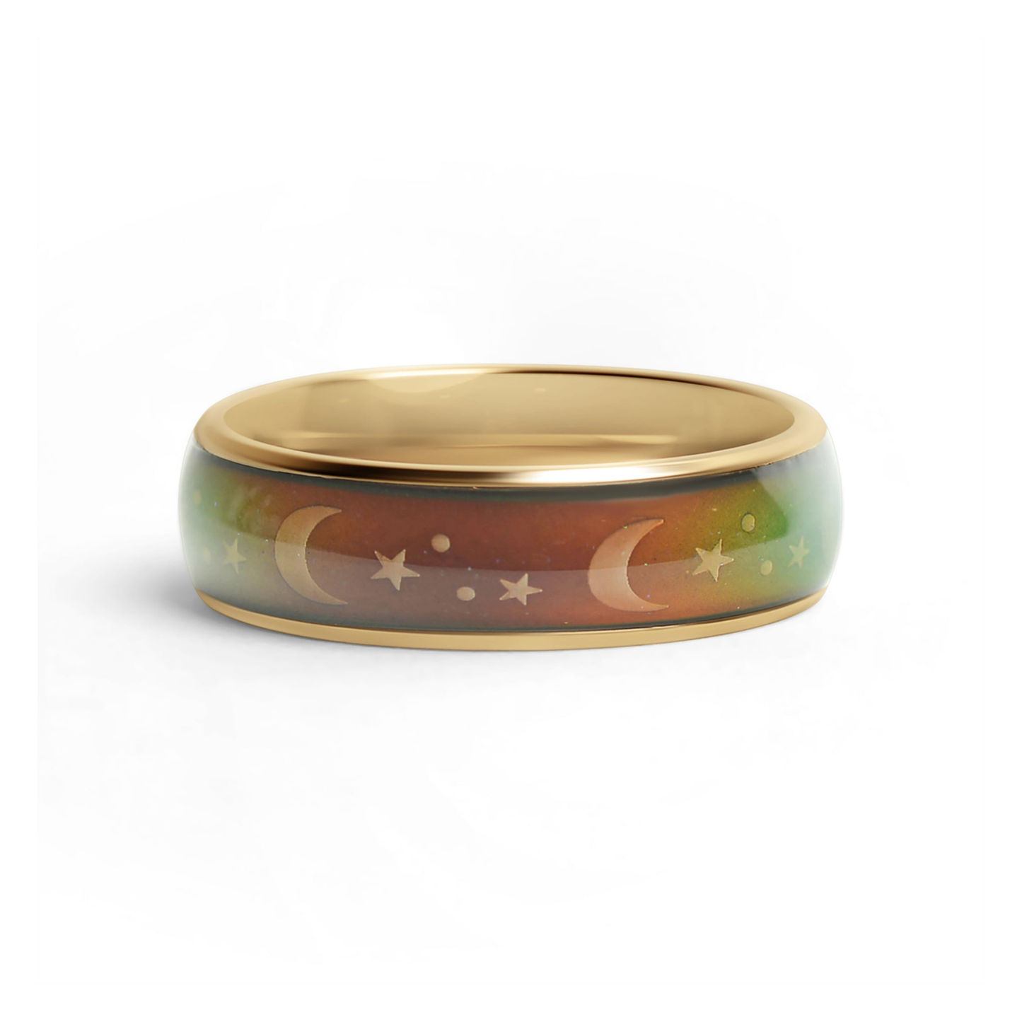 LunaMood™ Gold Mood Ring – Color Changing Stainless Steel Moon & Stars Emotion Ring