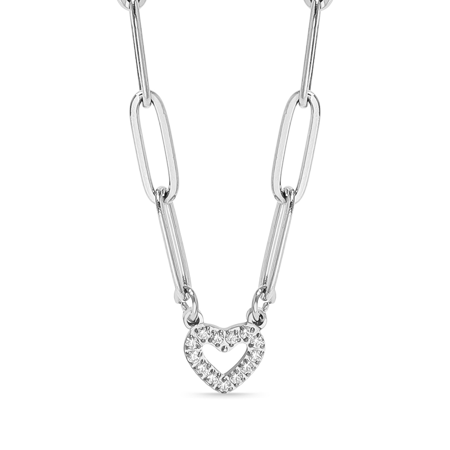 HeartLink™ Crystal Heart Paperclip Chain Necklace | Modern Dainty Love Pendant in Gold & Silver