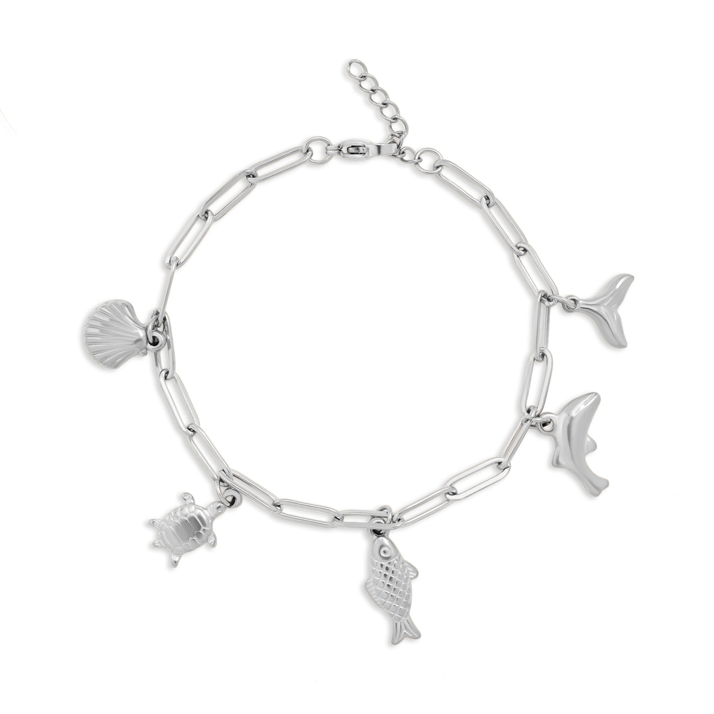 OceanWhisper™ Sea Charm Bracelet – Gold & Silver Paperclip Chain with Shell, Fish, Dolphin & Turtle Charms | Beachy Aesthetic Jewelry Gift
