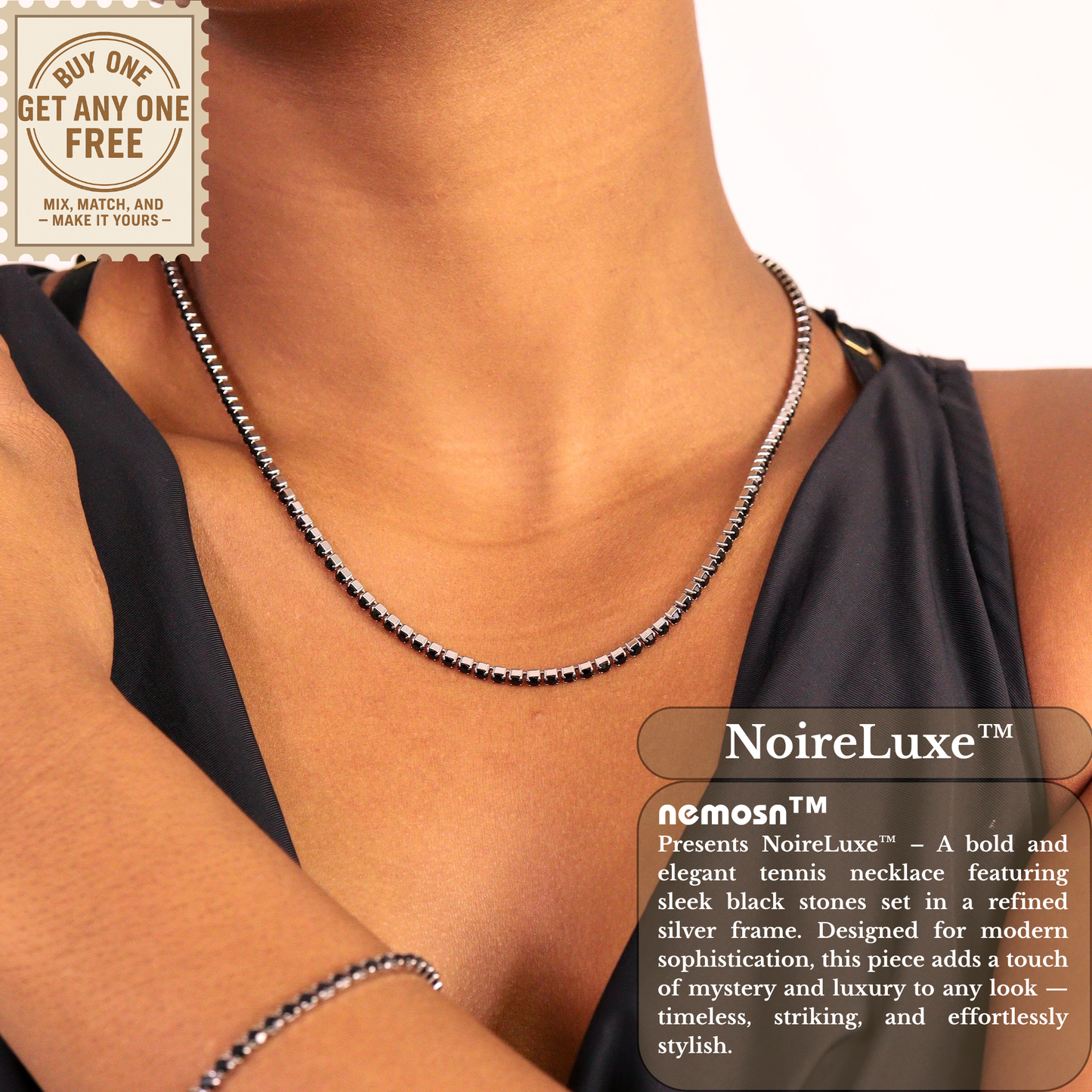 NoireLuxe™ Black Crystal Tennis Necklace | Stainless Steel Luxury Necklace for Men & Women