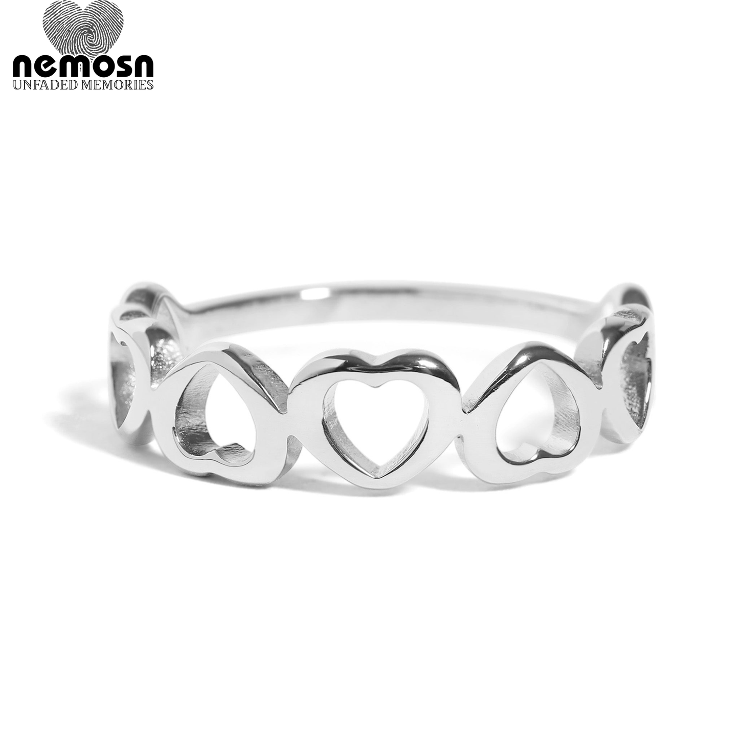 AmoraLink™ – Open Heart Band Ring in Silver, Gold & Rose Gold | Romantic Stackable Ring by Nemosn