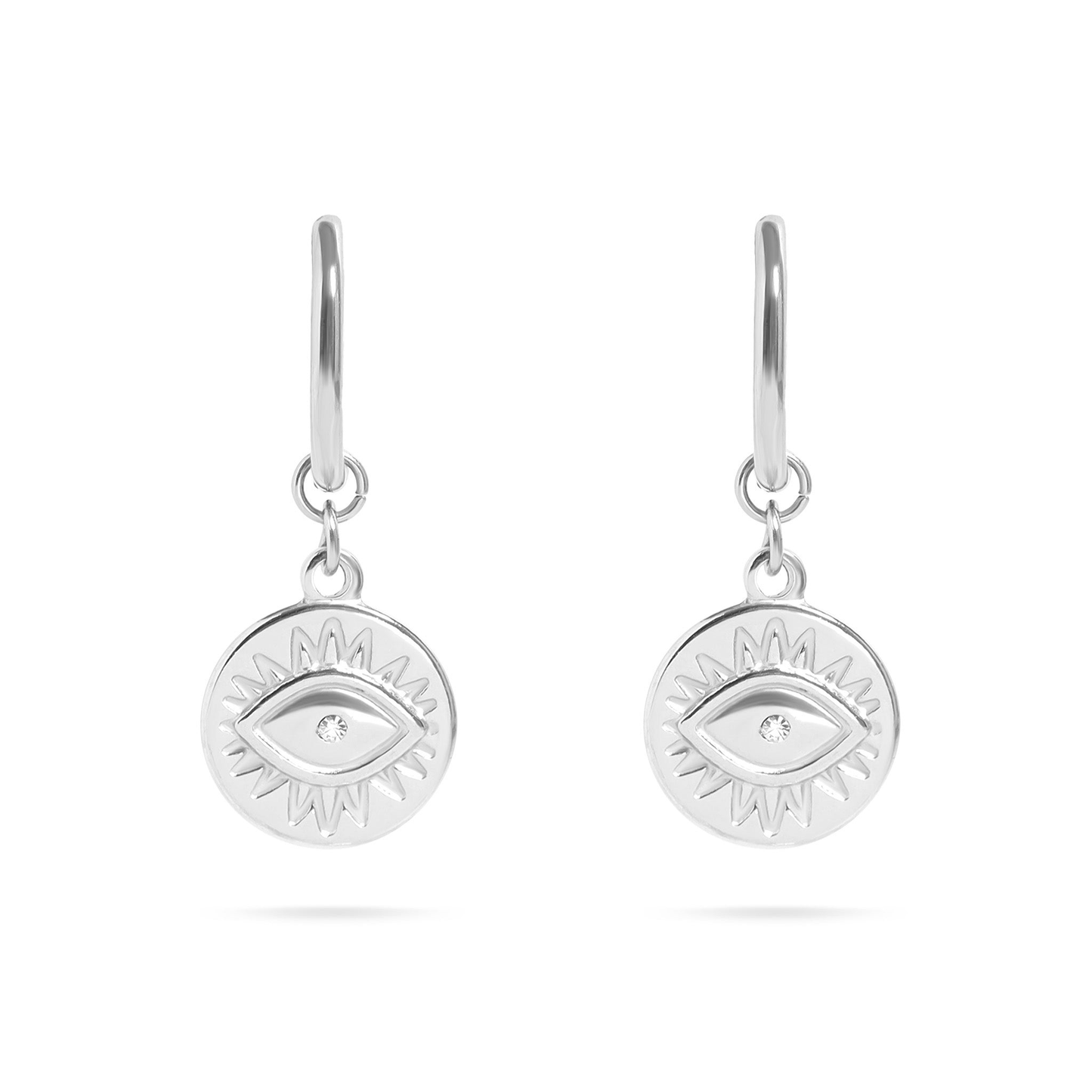 CelestiaEye™ Evil Eye Drop Earrings – 18K Gold & Silver Protection Charm Hoops with Crystal Center