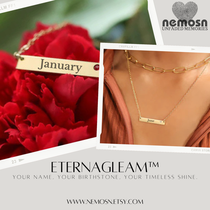 BirthGlow™ Gold Birthstone Engravable  Necklace – Personalized Name or Date Bar Bracelet with Monthly Gemstone | Custom Jewelry by NEMOSN
