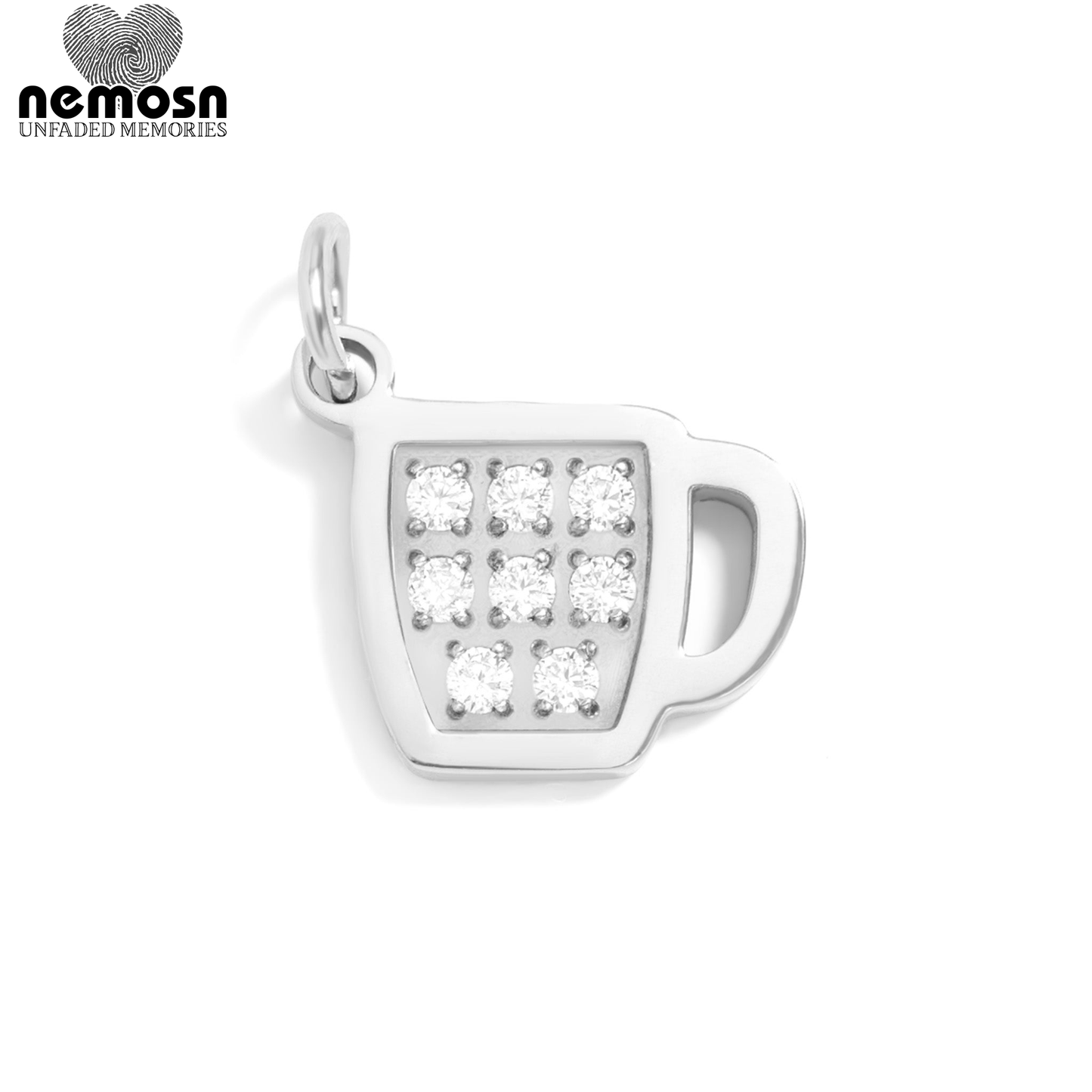 BrewGleam™ Pendant – 18K Gold & Silver Stainless Steel Coffee Cup Charm with CZ Stones | Coffee Lover, Everyday Shine Jewelry by Nemosn