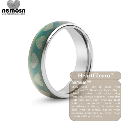 HeartGleam™ Silver Mood Ring – Color Changing Stainless Steel Heart Emotion Ring