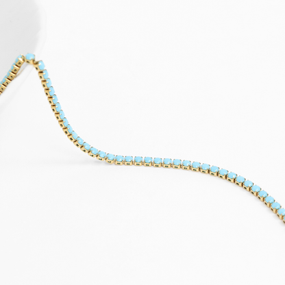 AquaLuxe™ Gold Turquoise Crystal Tennis Necklace | Elegant Gold Necklace for Women
