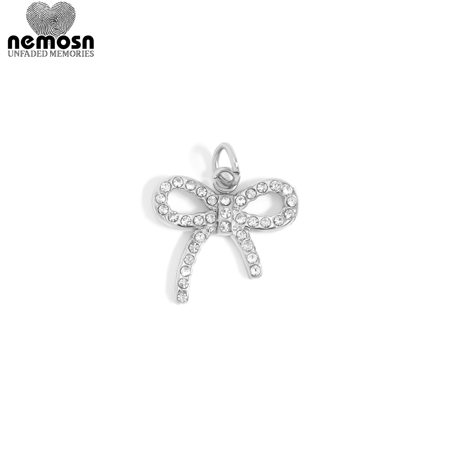 SparkBow™ Crystal Bow Pendant in 18K Gold or Silver Finish – Dainty Pavé Charm for Necklace or Bracelet by NEMOSN