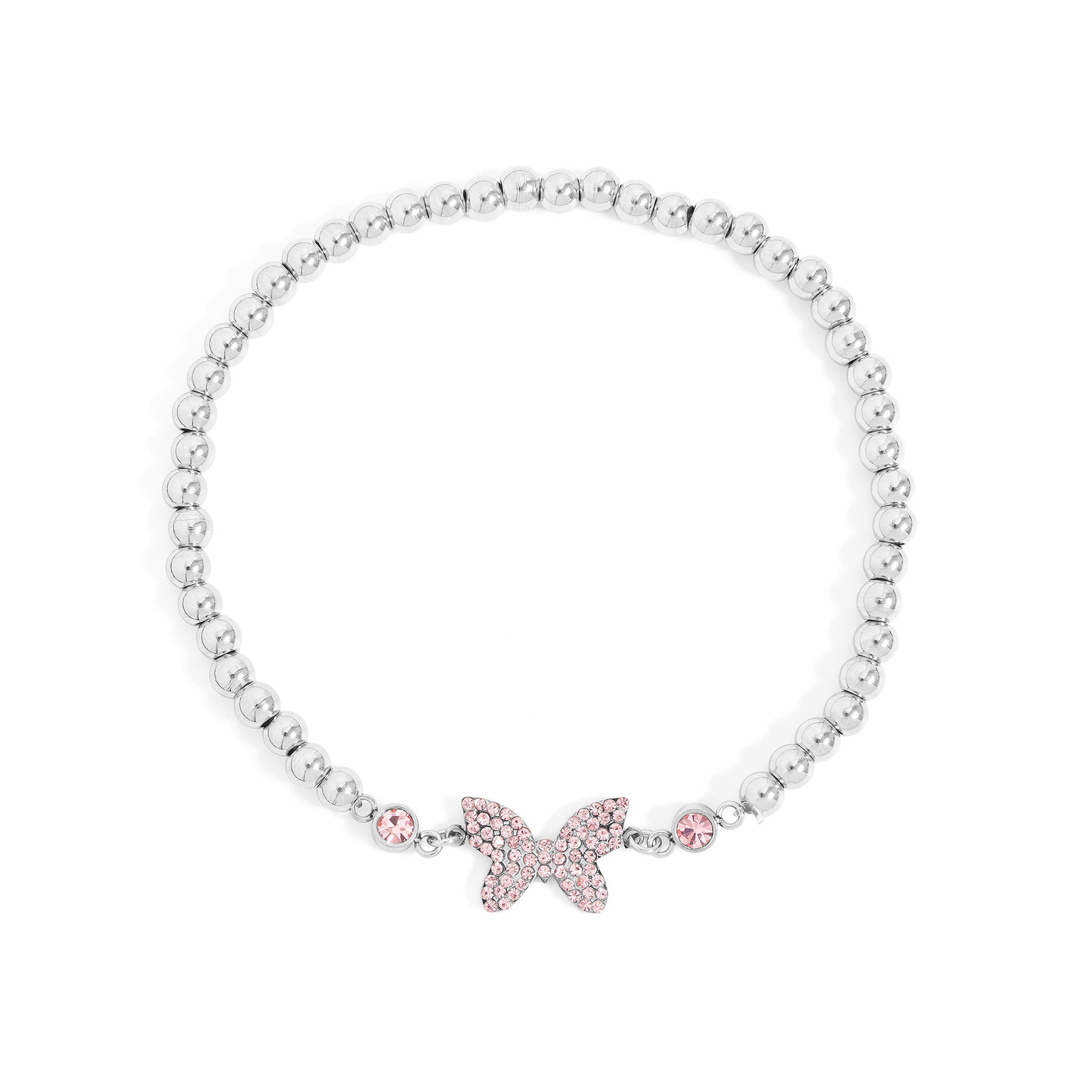 FlutterGleam™ Pink Crystal Butterfly Beaded Bracelet – Gold & Silver Dainty Bracelet | Cute Everyday Jewelry Gift for Her