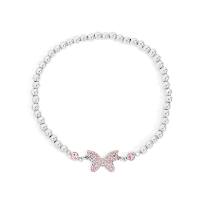FlutterGleam™ Pink Crystal Butterfly Beaded Bracelet – Gold & Silver Dainty Bracelet | Cute Everyday Jewelry Gift for Her