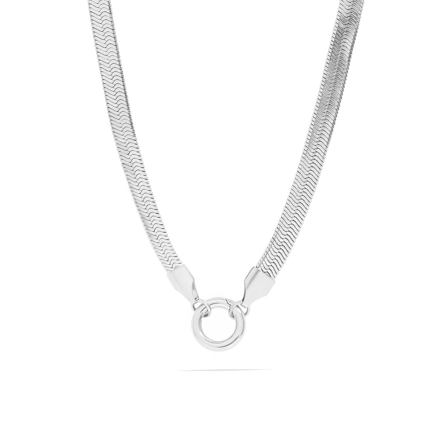 SerpentineLoop™ Herringbone Stackable Necklace with Loop Pendant | Gold & Silver Modern Layering Chain