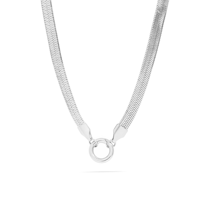 SerpentineLoop™ Herringbone Stackable Necklace with Loop Pendant | Gold & Silver Modern Layering Chain
