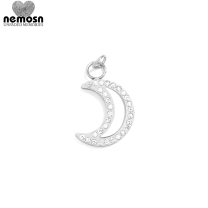 LunaGleam™ – Crystal Crescent Moon Charm Pendant in Gold & Silver