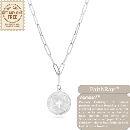 FaithRay™ Sunburst Cross Pendant Necklace | Spiritual Paperclip Chain Jewelry in Gold & Silver