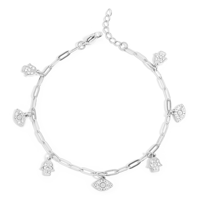 AuraGuard™ 18K Gold & Silver Evil Eye and Hamsa Hand Paperclip Chain Bracelet – Adjustable Protection Jewelry for Women