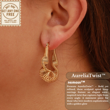 AureliaTwist™ Sculpted Spiral Hoop Earrings – Bold Twisted Statement Design in 18K Gold Finish