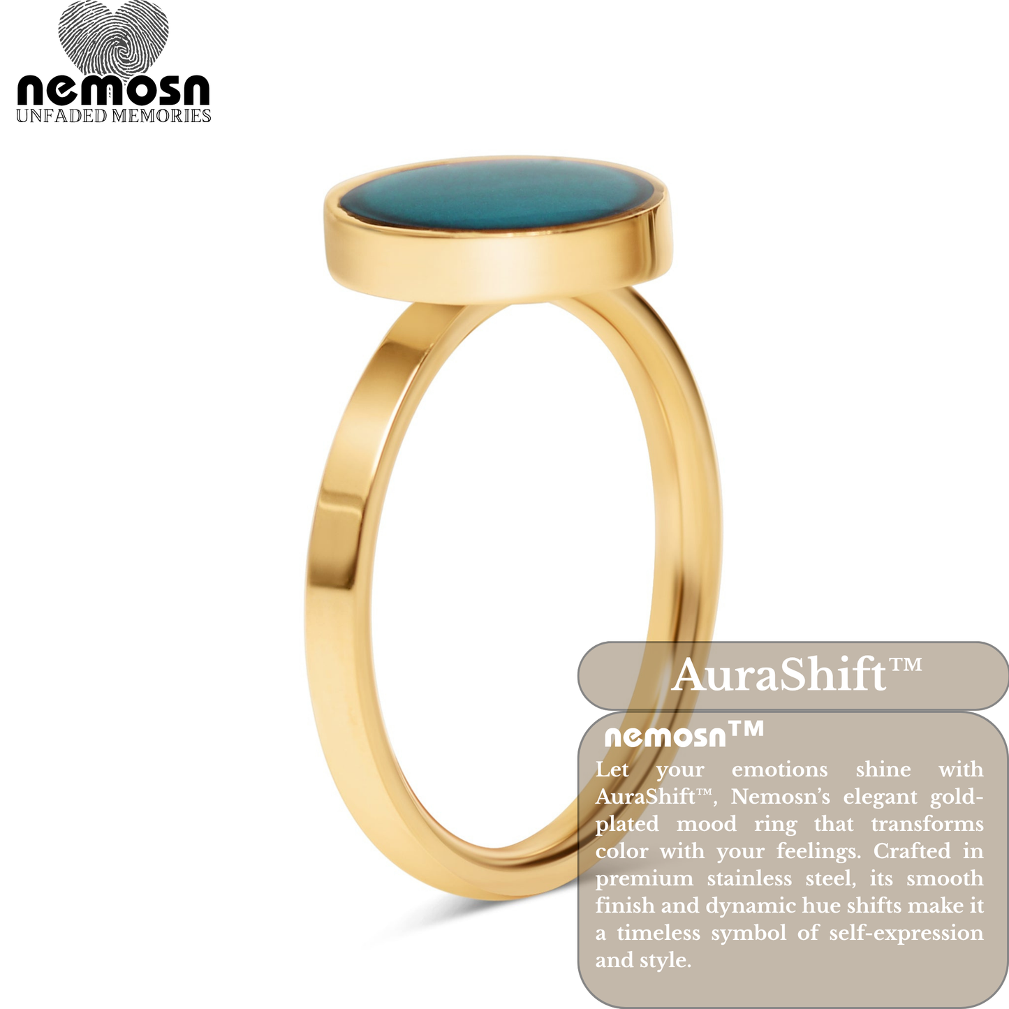 AuraShift™ Gold Mood Ring – Color Changing Stainless Steel Emotion Ring