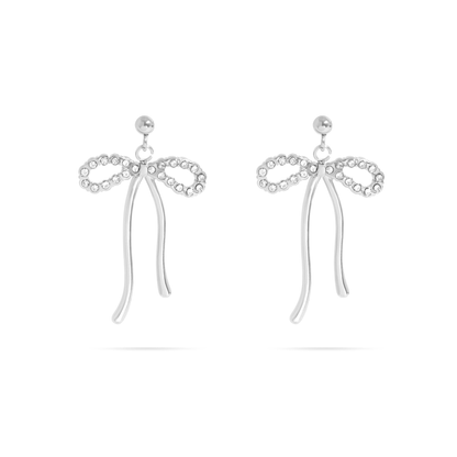 BellaBow™ Crystal Ribbon Drop Earrings – 18K Gold & Silver Plated Elegant Bow Jewelry for Women | Nemosn™ Feminine Sparkle Collection