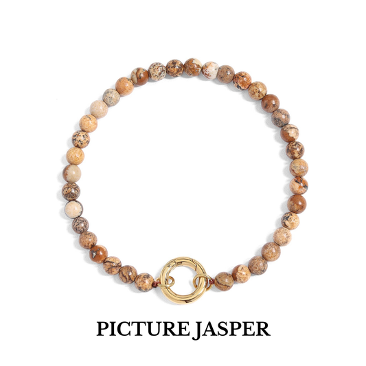 Veralink™ Gemstone Beaded Bracelet with Gold Link Accent | Natural Stone Bracelet in Picture Jasper, Amazonite, Howlite, Turquoise & Sodalite