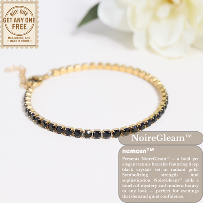 NoireGleam™ Black Crystal Tennis Bracelet / Anklet | Elegant Adjustable Gold Bracelet for Women