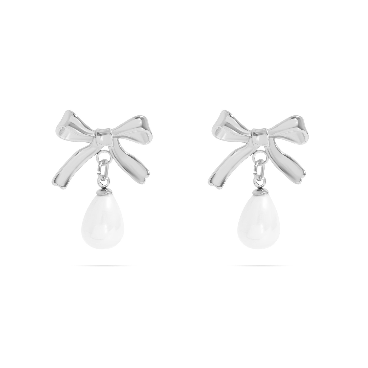 PearlBow™ Elegant Bow Drop Earrings – 18K Gold & Silver Plated Ribbon Design with Teardrop Pearl | Nemosn™ Timeless Grace Collection