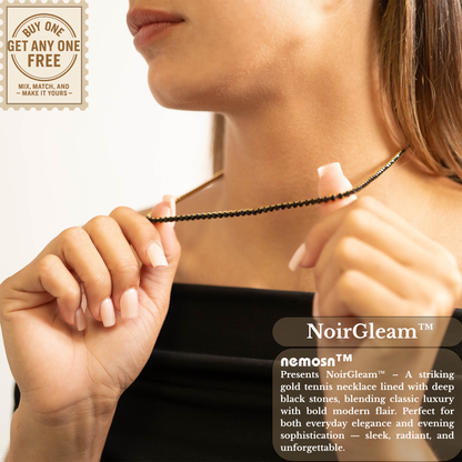 NoirGleam™ Gold Black Crystal Tennis Necklace | Luxury Gold Necklace for Women & Men