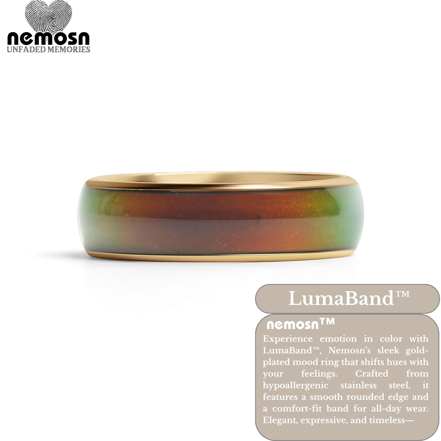 LumaBand™ Gold Mood Ring – Color Changing Stainless Steel Comfort Fit Ring