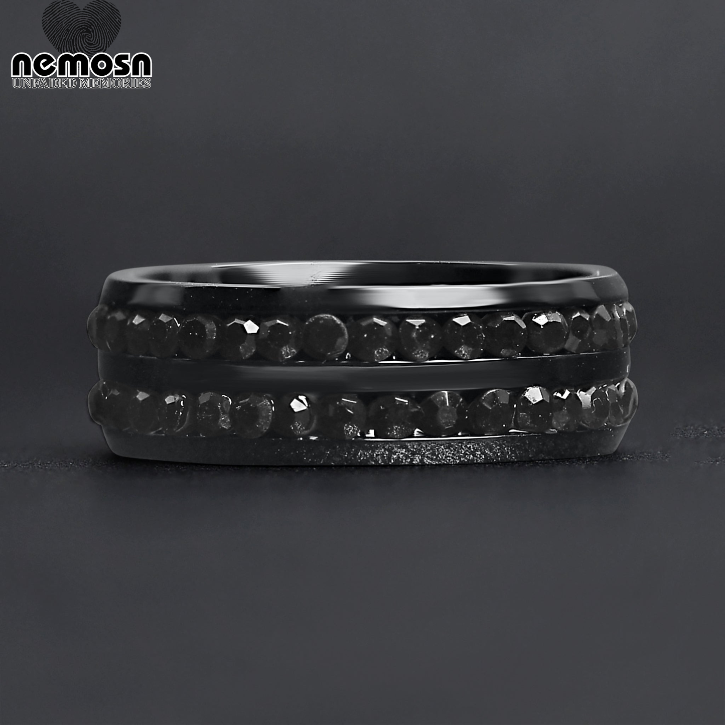 NoirLume™ — Black Polished Dual-Row Crystal Ring with Comfort Fit