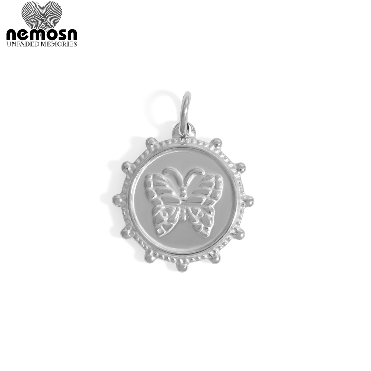 LunaWing™ – Embossed Butterfly Medallion Charm Pendant in Gold & Silver