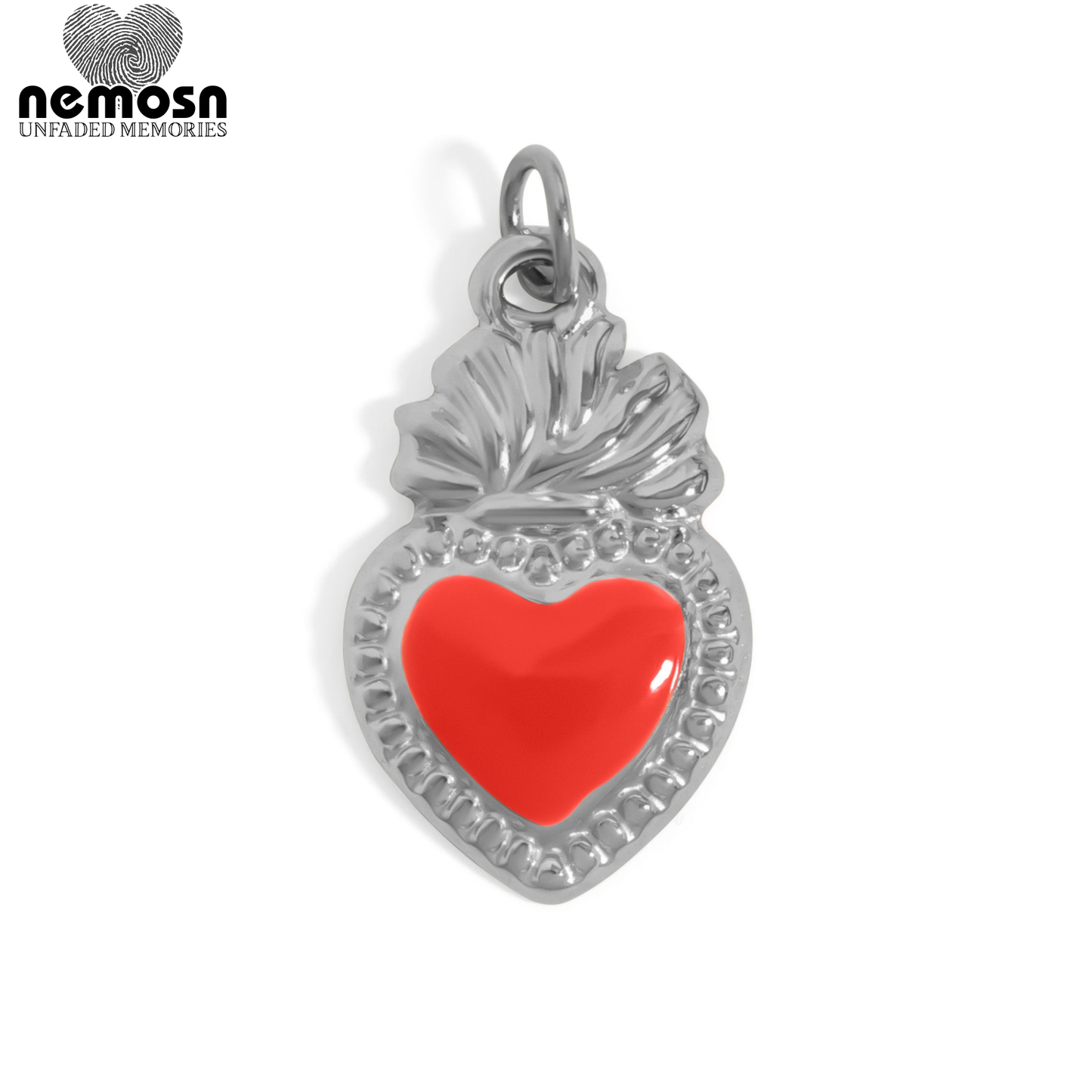 FlameHeart™ – Enamel Sacred Heart Charm Pendant in Gold & Silver