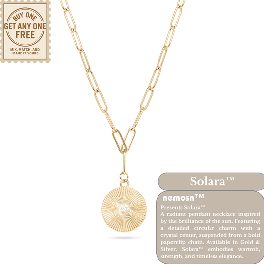 Solara™ Radiant Sun Pendant Necklace | Crystal Sunburst Charm on Paperclip Chain | Gold & Silver