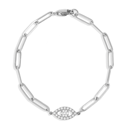 LumaLink™ 18K Gold & Silver Evil Eye Paperclip Chain Bracelet – Dainty Adjustable Protection Jewelry for Women