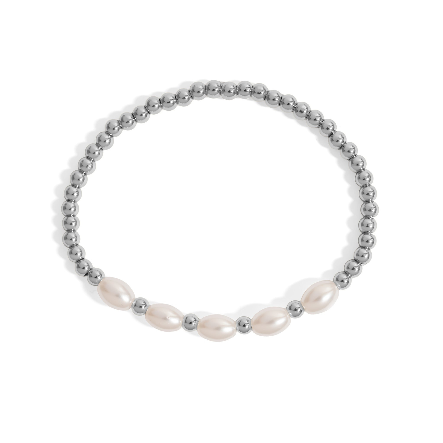 OvalLustre™ Pearl & Metal Bead Bracelet – Slim, Minimalist Luxe (Gold & Silver Options)
