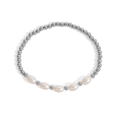 OvalLustre™ Pearl & Metal Bead Bracelet – Slim, Minimalist Luxe (Gold & Silver Options)